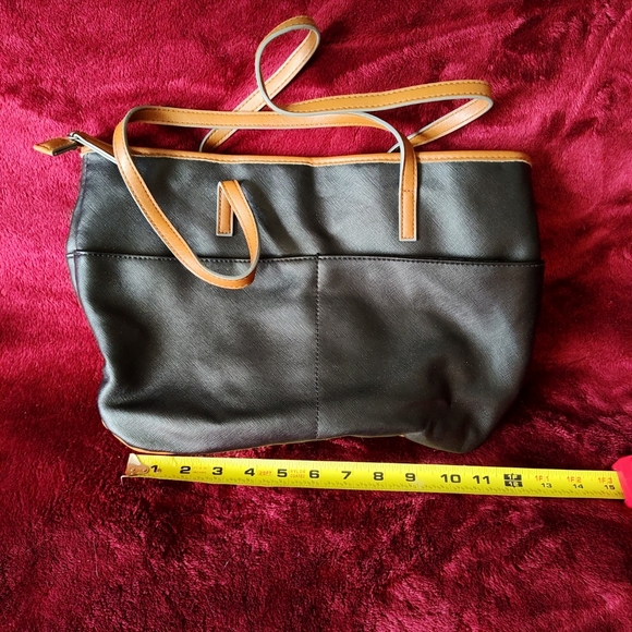 Women's black handbag with brown trim lots of pockets and space - Picture 3 of 4